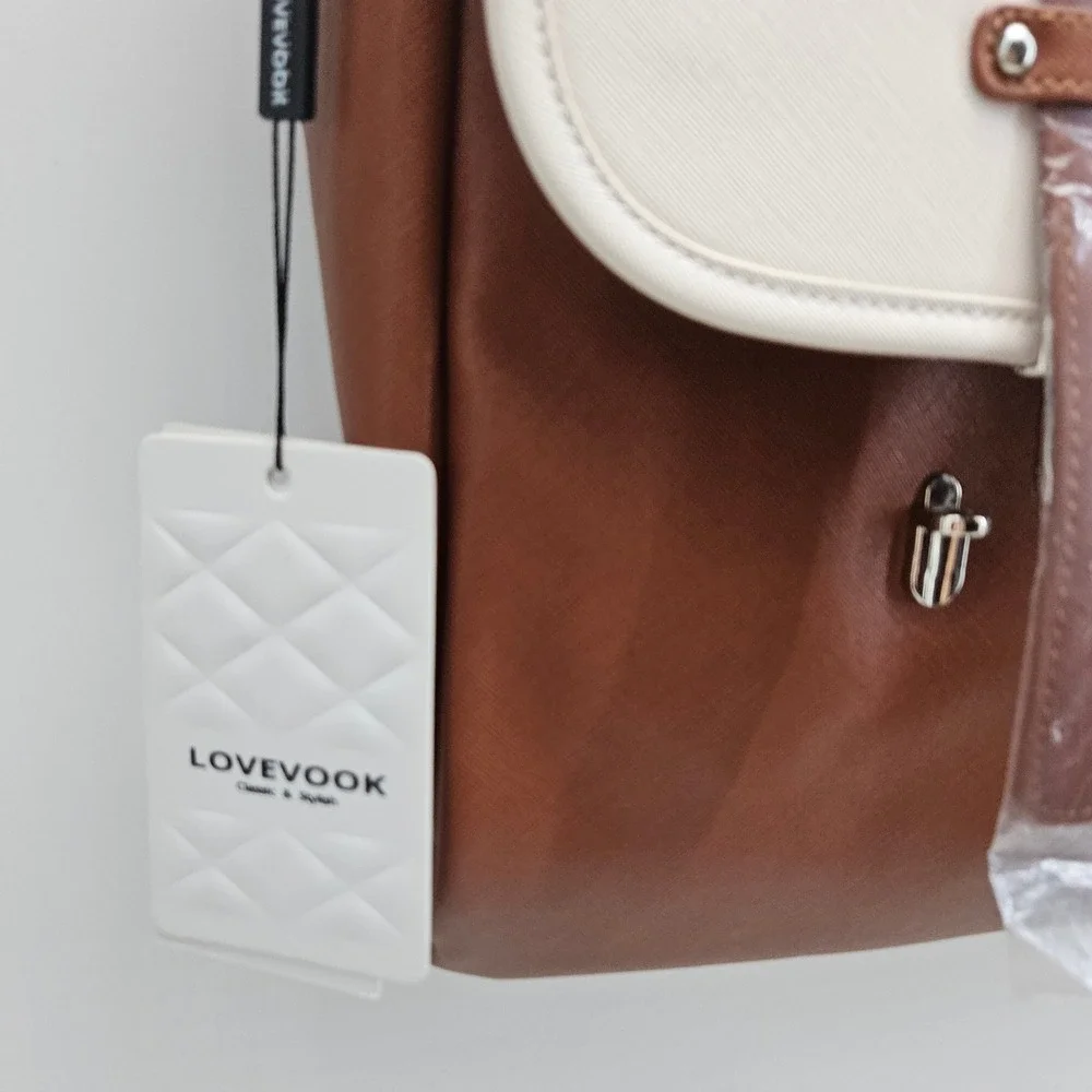 LOVEVOOK Laptop Bag Women Brown Cream Briefcase Messenger PU WB148202LK NEW